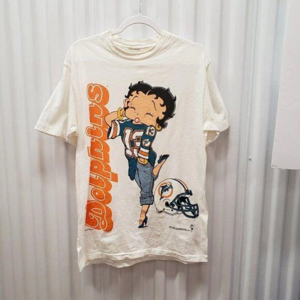 Miami Dolphins NFL Football 90s Basic style Betty Boop Cartoon T shirt